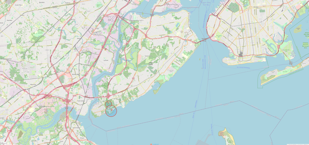 Mapline Map of Staten Island Showing location of Mount Loretto Forrest Area # 2 and Mount Loretto Unique Area