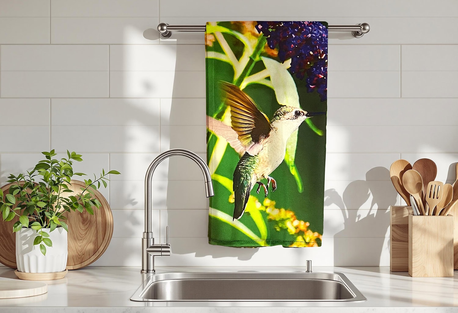 Ruby-throated Hummingbird at Fort Tryon NYC Tea Towel
