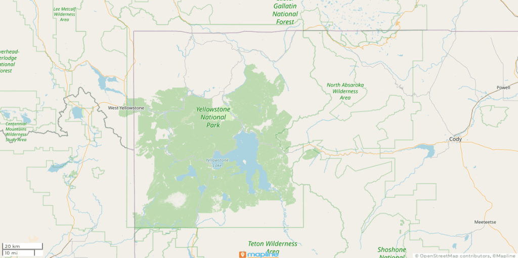 Overview of Map of Yellowstone National Park